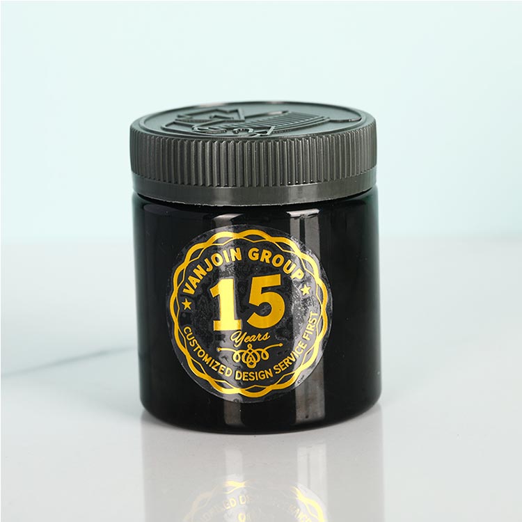 Wide mouth black round 220ml plastic weed jar with pressure sensitive lid