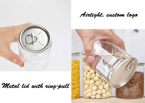 2021 hot selling clear plastic can with metal lid for juice and coffee