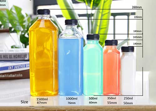 250ml 500ml clear square plastic bottles for beverages with custom logo