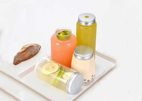 500ml small clear plastic milk tea bottles with aluminum lids and straws