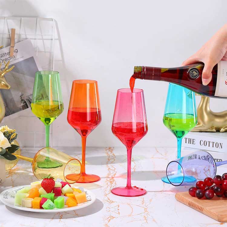 Colored plastic goblets stemmed drinking glasses reusable wine glasses set drinkware for party wedding anniversary christmas birthday