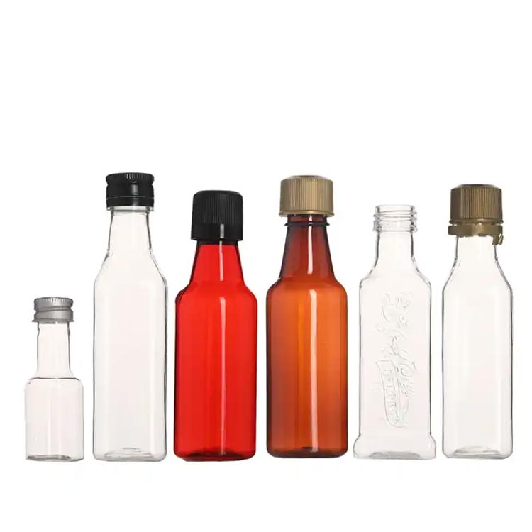 Wholesale 50ml clear PET empty plastic mini liquor bottles salad dressing bottles small shooter bottles with tamper evident caps