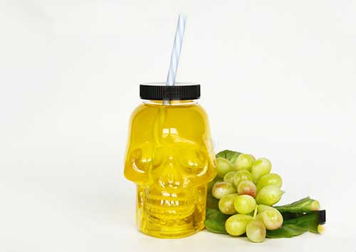 16oz clear plastic skull bottle with straw for juice and wine