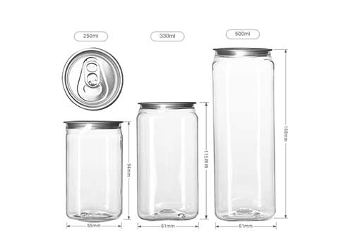 High quality 250ml/500ml clear plastic cans with easy open lids for drinks 