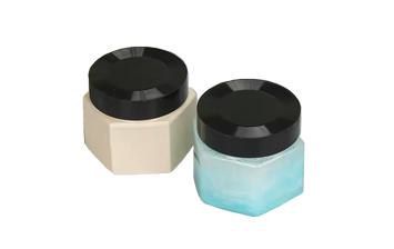 Custom colored plastic hexagon cosmetic jar leak proof clear container with black lid for cream lotion powder ointment