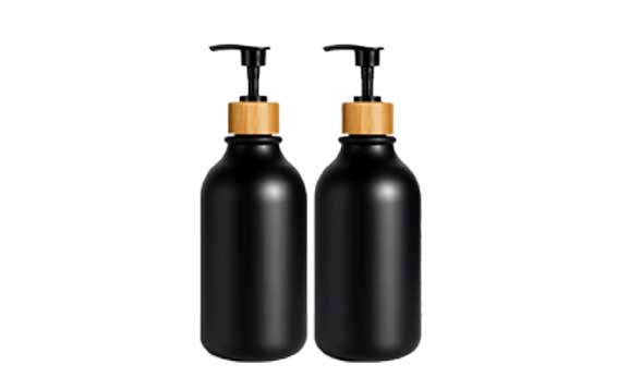 Custom empty 500ml black plastic bamboo pump bottle for Kitchen & Bathroom