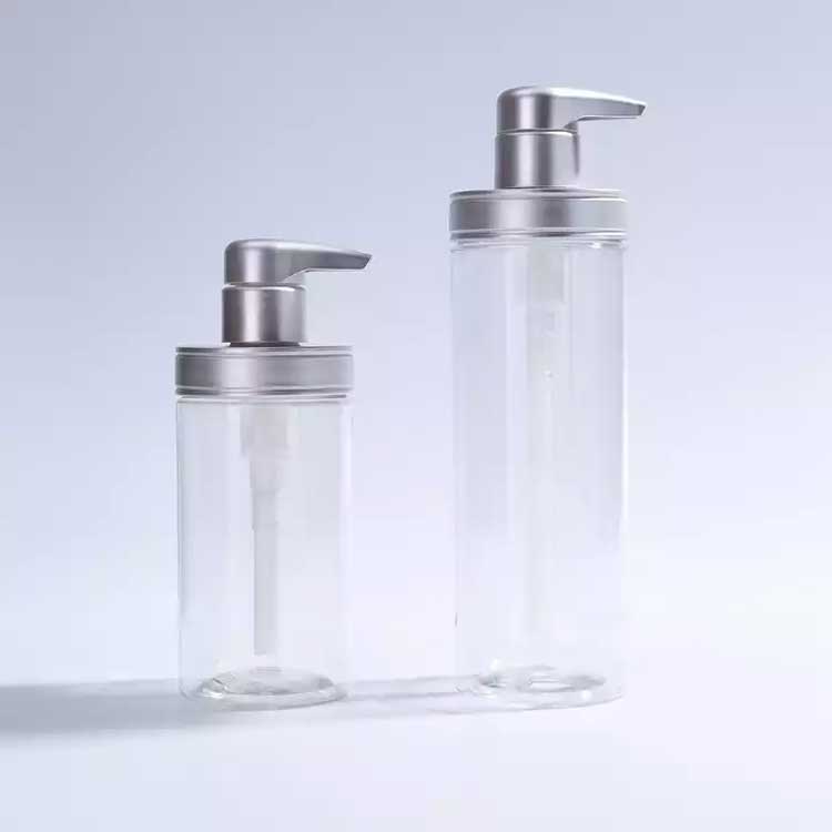 Reusable clear 500ml plastic dish soap bottle with metal silver pump for kitchen