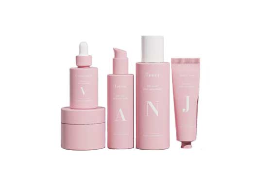 Portable empty refillable plastic pink cosmetic containers pink bottles jars tubes for cosmetic pink makeup sets for travel