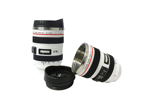 New design food grade 400ml camera lens drinking cup for coffee and juice