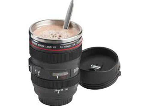 New design food grade 400ml camera lens drinking cup for coffee and juice