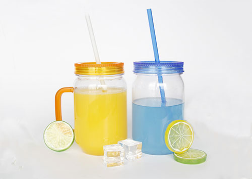 Food grade plastic mason jars bpa free for juice beverage with lids and straws