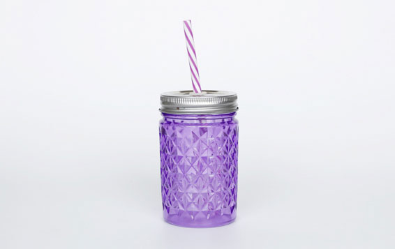 PET embossed plastic mason jar with lid and degradable straw