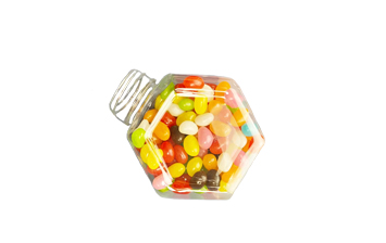 Clear hexagonal shaped plastic cookies container 16oz hexagon candy jar with gold lid for Snacks Flour Pet Treats