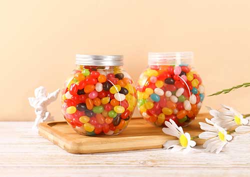 Food safety 16oz clear plastic candy jars with lids