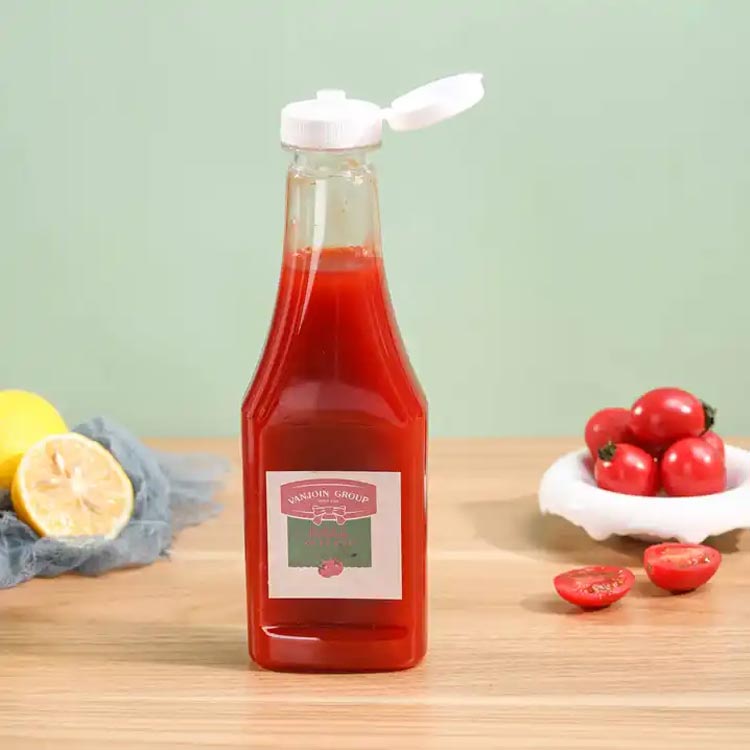 Durable leak proof clear 300ml plastic ketchup and mustard squeeze bottles with flip top caps