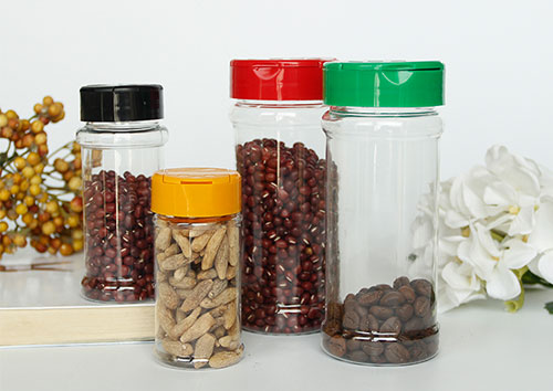 Custom label plastic spice jars bulk with black caps, Herbs and