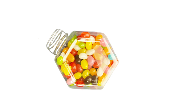 Clear hexagonal shaped plastic cookies container 16oz hexagon candy jar with gold lid for Snacks Flour Pet Treats