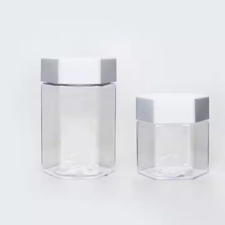 Wholesale 200ml empty small plastic hexagon jam jar with metal lid for ...