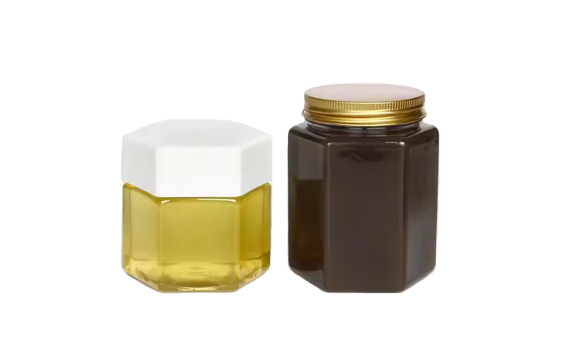 Wholesale 200ml empty small plastic hexagon jam jar with metal lid for Jam Jelly Honey Gifts Crafts Wedding Spice Dry Goods