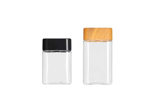 Factory price clear square 350ml 500ml plastic biscuit jars with bamboo lids