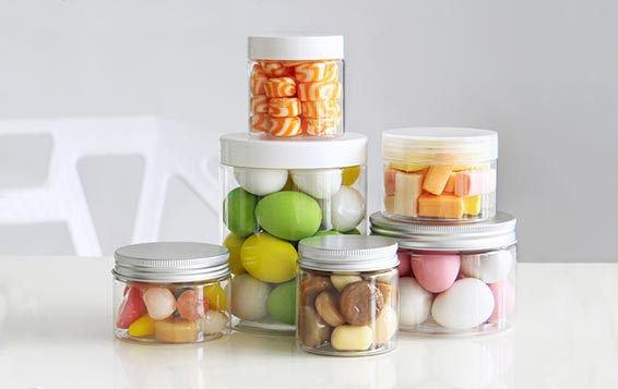 Wholesale clear 16oz plastic food storage jar with bamboo lid