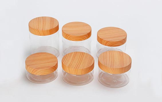 Wholesale clear 16oz plastic food storage jar with bamboo lid