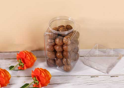 High quality 500ml clear square plastic nuts jars bulk with caps