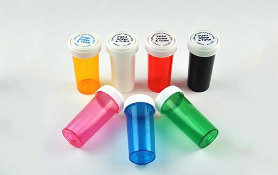 Custom color and label 2oz plastic prescription pill bottle with childproof cap